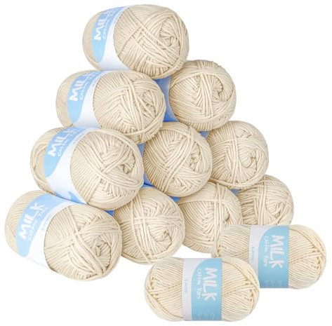 ilauke 12er Set Super Weiche Acryl Wolle zum Häkeln und Stricken - 50g/Ball, 100m, Beige | Ideal für Amigurumi, Babydecken, Mützen | Maschinenwaschbar & Knitterfrei
