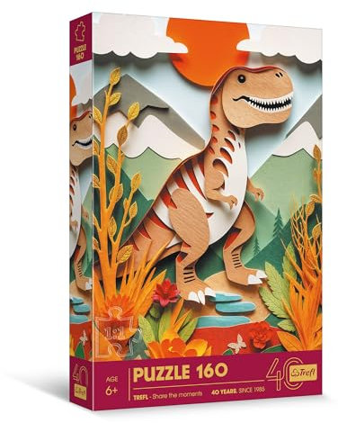 Trefl - Puzzle mit 3D-Effekt, Dinosaurier - 160 Elemente - 40 Jahre Trefl, Bunte Puzzles mit Tieren, für Kinder ab 6 Jahren