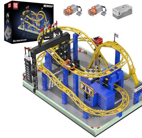 Mould King 11020 Technik MOC Elektrisches Achterbahn-Bausteinset, ferngesteuert Looping-Achterbahn Technologie Klemmbausteine Bausatz （1707+Teile） Freizeitpark-Schienen-Bausteinspielzeug