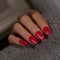 KQueenest Dark Red Press on Nails Short Medium Square, Short False Nails with Glue, Glossy Solid Wine Red Fake Nails Press ons, Natural Fit, Coffin Reusable Soft Gel Stick on Nail for Women 28 Pcs