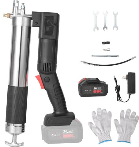 Akku-Fettpresse, 12000PSI Elektrische Fettpresse Kit mit Batterien und Ladegerät, Fettpresse Mundstück, Flexschlauch und Metallrohr, Fettpresse für Schmierung verschiedener Geräte