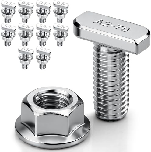 10 Stück Hammerkopfschrauben m10x25 Edelstahl A2-70 Hammerkopfschraube M10 mit Sperrzahnmuttern Flanschmuttern M10 Schrauben für PV Solar Montageschienen Gewächshaus und Aluprofil für Photovoltaik