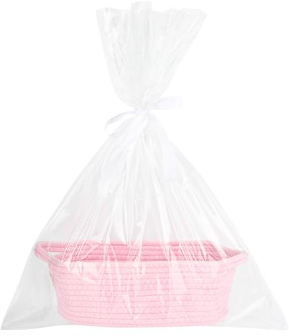 Geschenkkorb leer, Geflochten Korb für Geschenke mit Geschenkfolie Transparent und Geschenkschleife, Osternest Korb Aufbewahrungskorb, Wird, Präsentkorb Leer für Babyparty, Hochzeit, Weihnachten