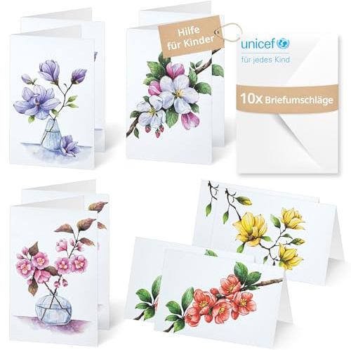 Unicef Minikarten Blütenzweige | 10 Klappkarten mit Umschlägen | Helfen Sie Kindern in Not: Mini-Format, 10 Karten, 5 Motive (8,5 x 13 cm), FSC-Papier – Frühlingszweige