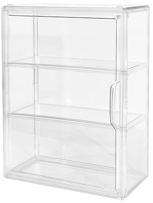 3 Tier Vitrine Acrylique pour Collection Figurine Vitrine Transparent avec Porte Magnétique Anti-Poussière Empilable Vitrine Exposition pour Pop! Figurines Poupées Blind Box Voiture Bijoux Cosmétiques