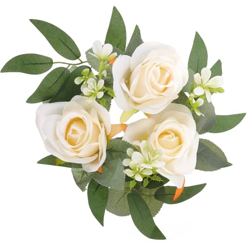 Artificial Rose Candle Ring Wreath Decorative Tabletop Display | Plastic and Cloth Build, High Realism Detail, Elegant Design, for Windows and Tabletops