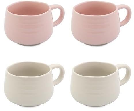 Jamie Oliver Big Love White and Pink Cosy Cuppa Set, 4pc Speckled Stoneware Coffee Mugs, Tea Mugs for Any Occasion, Dishwasher, Microwave, 12.7oz, 375ml, 13x10x7cm