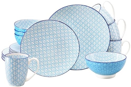 CreaTable, 24760, Serie Mediterran Blau, 16-teiliges Geschirrset für 4 Personen, Kombiservice aus Steinzeug, spülmaschinen- und mikrowellengeeignet, Qualitätsproduktion