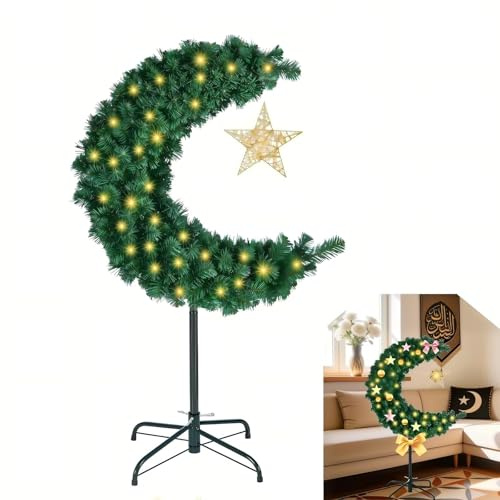 Albero illuminato della luna del Ramadan con decorazioni a stella, decorazione artificiale a mezzaluna islamica per la casa, albero di Eid