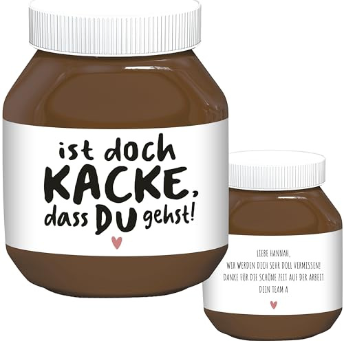 Abschiedsgeschenk Jobwechsel Kollegen Schokoaufstrich Etiketten personalisierte Aufkleber für z.B. Glas Nutella Kollegin Geschenk Abschied | 2 Stück