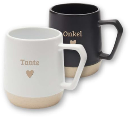 Tante & Onkel Tassen-Set Weiß/Schwarz matte Keramiktassen mit Gravur – 300 ml – Geschenkidee für die Familie