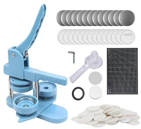 Buttonmaschine 58mm, DIY Badge Press Machine mit 100 Metall-Buttonteilen & Kreisschneider, Badge Punch Press, Buttonpresse für Anstecker Badge Maker Maschine Kit