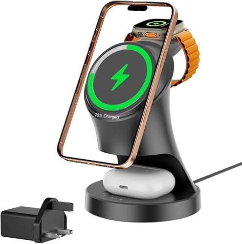 Mpaargoow 3-in-1 Wireless Charging Station for Apple Devices, MagSafe Compatible Charger for iPhone 17/16/15/14/13/12 Pro Max Plus Mini, AirPods 2/3/4/Pro, iWatch Ultra 11/10/9/8/7/SE/6/5/4/3/2