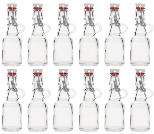 Flaschenland 40 ml Glasflaschen Santos rund aus Klarglas für Liköre Spirituosen Probiergrößen mit stabilem Bügelverschluss 12er Set