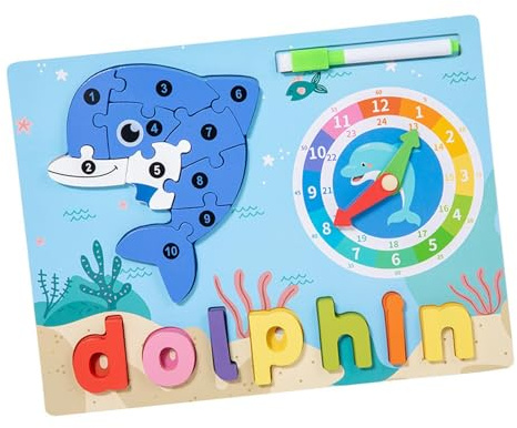 JunZheHub Tierisches Holzpuzzle, Holzpuzzle, Lernspielzeug, Spielzeug, für Kinder, Delfin