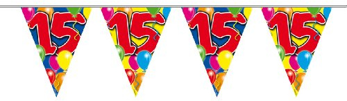 1 WIMPELKETTE 15.Geburtstag GIRLANDE 10m PARTY DEKO