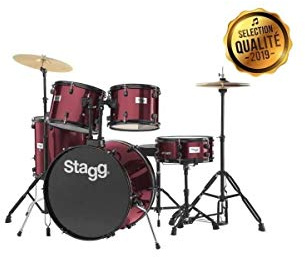 Stagg 25020589 TIM122B Drum Set (55,88 cm (22 Zoll), 5 Stück) inkl. Hardware mit Cymbal Throne weinrot