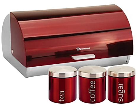 SQ Professional Gems Metallic Bread Bin and Canisters Red, Ruby, 39.8x26.6x19 cm