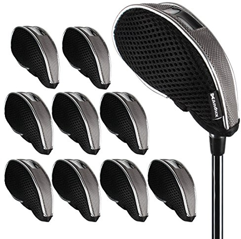 Andux Mesh Golf Iron Club Head Covers Clear Window Left and Right Handed 10pack (Black/Grey)