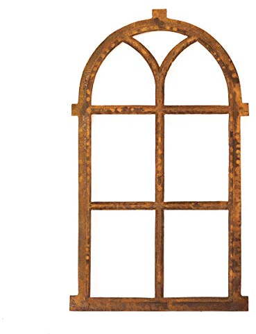 Antikas | Eisenfenster mit Rundbogen | ca. 98 x 54 cm | Fenster aus Gusseisen in antik Stil | für Gartenmauer, Gartenhaus und als Stallfenster