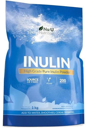 Inulin Prebiotic Powder FOS 1kg - 200 Servings of High Grade Soluble Fibre - Fructo-oligosaccharides from Natural Chicory Root - Vegan & Gluten Free - Made in Europe - Nu U Nutrition