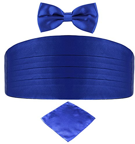 DonDon 3er Set Herren Kummerbund Fliege Einstecktuch farblich abgestimmt glänzend für feierliche Anlässe - Blau