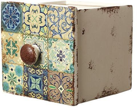 Mittel Creme & Blau Marokko-Schublade Form Keramik Übertopf/Topf, 13 x 11 x 11 cm