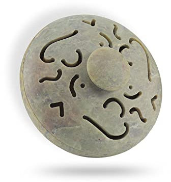Budawi® Speckstein Räucherschale mit Deckel – 9 cm Ø, 5 cm hoch – filigranes Muster, auch als Schmuckdose & Räucherstäbchenhalter – multifunktional, handgefertigt