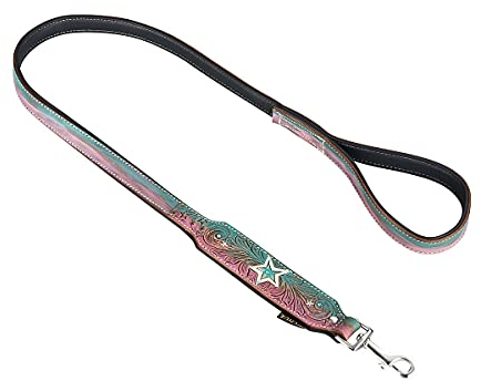 MICHUR Stardust Hundeleine Leder, Lederleine Hunde, Leder, Flachleine, Stern Muster, Braun Grau Pink Grün, mit Steinchen, 150cm x 2,5cm, passend zum Halsband Stardust