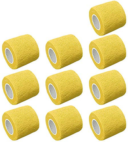 Mintice 10 X Vendajes autoadhesivos Envoltura cohesiva elástico Fuerte Cinta de Primeros Auxilios Amarillo Color para muñeca Tobillo Deporte 4.5mx5cm