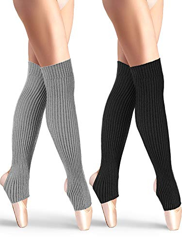 SATINIOR 2 Pairs Stirrup Leg Warmers Straight over the Knee Socks 21.65 Inch for Women (Black, Gray)