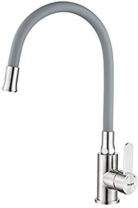 Ibergrif M22119-9 Grifo de Cocina Gris con Caño Flexible Universal, Grifería para Fregadero, Acero Inoxidable Cepillado, Gris, 3/8