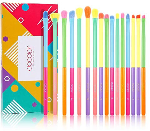 Docolor Regenbogen Lidschatten Pinselset 16 Stück Augenpinsel Makeup Schminkpinsel Augenmakeup Premium Macaroon Patchwork Farbe Synthetikhaare Lidschattenpinsel mit Geschenkbox