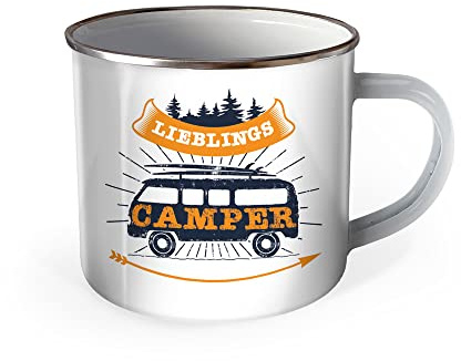 Trötsch Emaille Becher Camping Tasse Lieblings Camper: Kaffeetasse Teetasse Geschenkidee Geschenk Tasse Emaillebecher