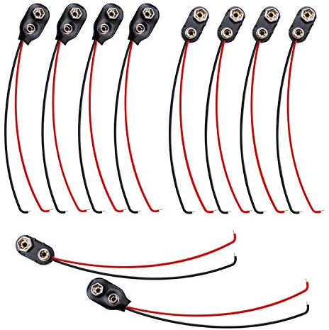 WJUAN 10 Pcs 9V Battery Clip Connector with 15 cm Connection Cable for 9v Blocks I- Shape Plastic and Leather Battery Snap Connector (Black)