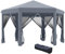 Outsunny 3.8m x 3.2m Pop Up Gazebo Hexagonal Canopy Tent Outdoor Sun Protection with 6 Mesh Sidewalls, Hand Bag, Grey