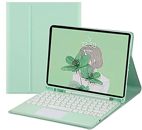Disonbeir iPad 6th 5th Generation Keyboard Case with Touchpad iPad Air 2 iPad Pro 9.7 inch Cute Round Key Color Keyboard Detachable Bluetooth Touch Keyboard Cover (MintGreen)