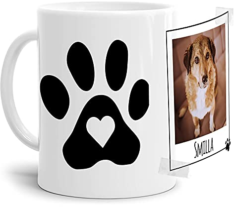 Tasse mit Spruch - Collage Personalisieren - Pfote - Hundetasse - Für Hundeliebhaber und Hundebesitzer - 1 Bild + 1 Name, Weiß, 300 ml