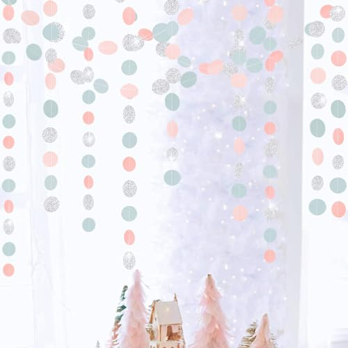 Glitzer-Girlanden in Silber und Altrosa, für Party-Dekorationen, hängende Punkte, Luftschlangen, Hintergrund, Dekoration, Winterwunderland, Geburtstag, Hochzeit, Brautschmuck, Verlobung, Partyzubehör