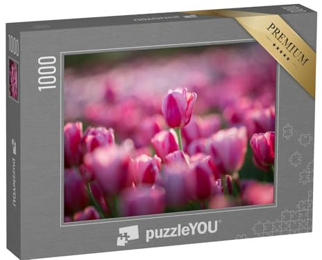 puzzleYOU: Puzzle 1000 Teile „Rosa Tulpen auf dem Feld“ – aus der Puzzle-Kollektion Flora, Blumen, Pflanzen