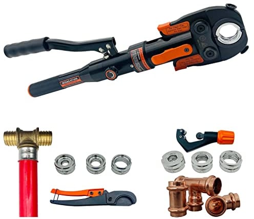 IBOSAD Copper Tube Fittings Hydraulic Pex Pipe Crimping Tools Press Crimper Pressing Pliers for Copper 1/2,3/4 and 1 and F877 Stainless PEX Press Sleeves 1/2,3/4 and 1,Suit for Tee Fitting