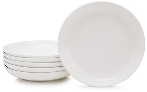 White Pasta Bowls 30oz, KITCHENEXUS Set of 6 Large Salad Serving Bowls, Ceramic Soup Bowls, Shallow Soup Bowls, Porcelain Salad Pasta Dishes, Microwave and Dishwasher Safe