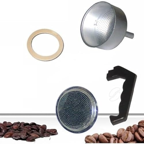 OISE ART STORE Trade Shop - Kit 4pz Ricambi Filtro Guarnizione Manico Imbuto Caffettiera Moka Misura 2 Tazze