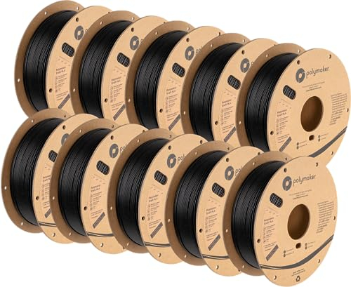 Polymaker 10 kg PLA-Filament, 1,75 mm Bündel, Schwarz, 10 x 1 kg PLA-3D-Drucker-Filament 1,75 – Polymaker Draft PLA 1,75 PLA-Filament, mattschwarz, 3D-Druck-Filament für große Projekte
