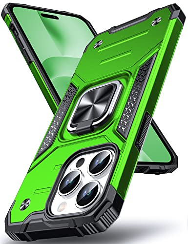 DASFOND Designed for iPhone 14 Pro Case, Military Grade Shockproof Protective Phone Case Cover with Enhanced Metal Ring Kickstand [Support Magnet Mount] for iPhone 14 Pro 6.1 inch, Grass Green