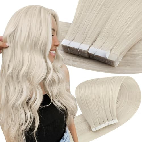 Easyouth Tape in Extension Echthaar Blond Haarverlangerung Tape in Echthaar Farbe Eisblond Glue in Haar Extensions Echthaar #1000 30 cm 30g 20pcs