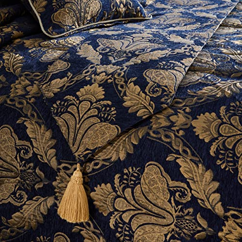 Paoletti Shiraz Runner | Elegant Damask Gold Embroidered Chenille Style Tasseled Accent