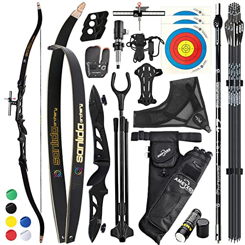 ZSHJGJR Recurvebogen Sportbogen Set Bogenschießen 16-40lbs 66 68 70 Zoll Take Down Bogen Recurvebogen Junge Bogen Set Bogen und Pfeil Sportliche Recurvebögen Erwachsene (68-24lbs, Schwarz)