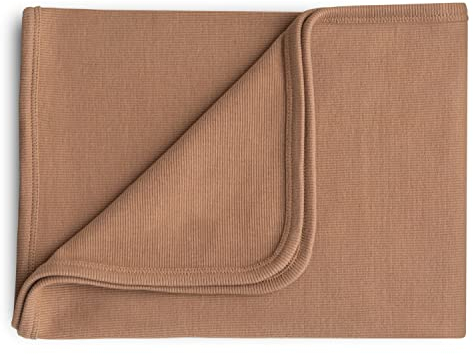 mushie Extra weiche Babydecke, 100 % Bio-Baumwolle, gerippt, Wickeltuch, Kinderwagen, 88,9 x 89,9 cm, Hellbraun