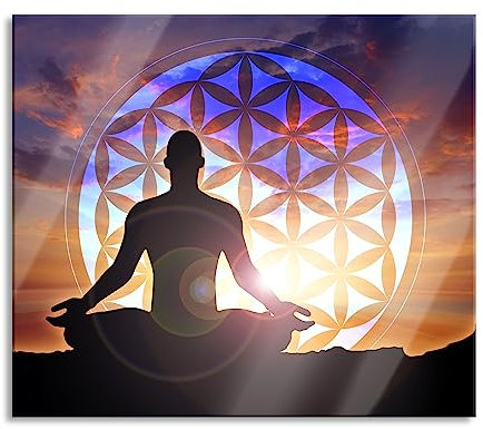 Plaque de protection en verre véritable avec motif fleur de vie - 60 x 52 cm